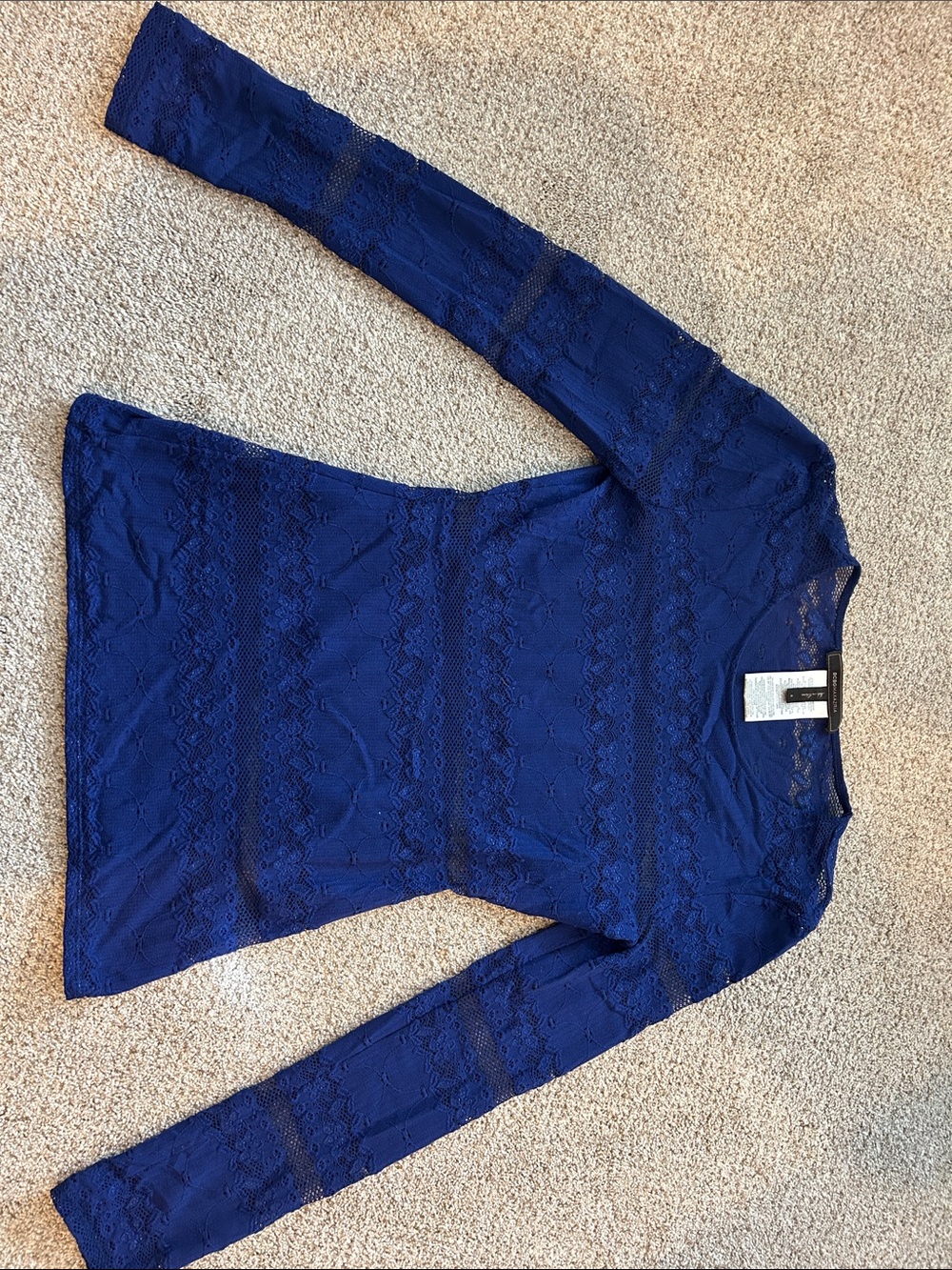 BCBG Women's Navy Blue Lace Long-Sleeve Top